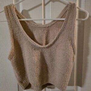 P'tula Beige Cropped Fuzzy and Soft Tank - Large
